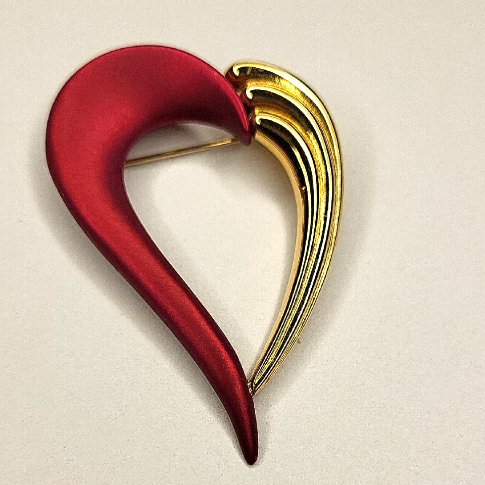 Chic Red Satin Heart Brooch 15$